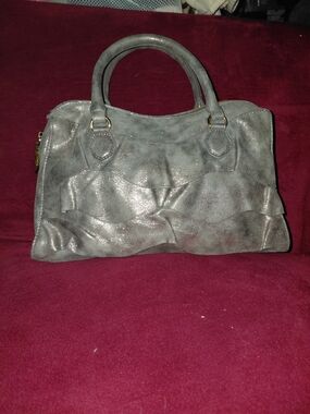 Betsey Johnson Metallic Gray Ruffle Satchel